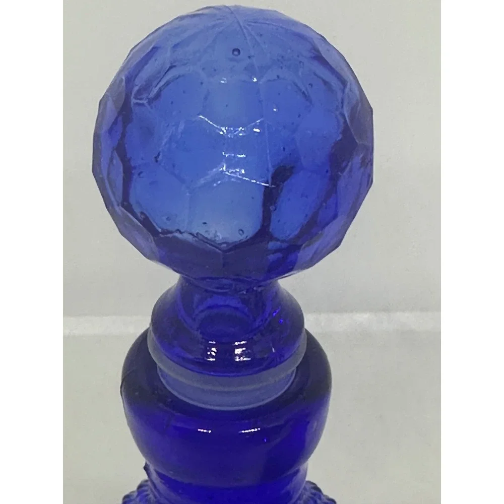 VTG Made In Taiwan Cobalt Blue Glass Decanter Bottles Diamond Point Set of 2